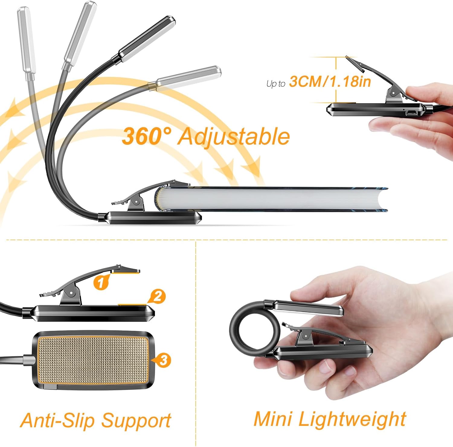 Illuminate Your Reading Experience with the 9 LED Rechargeable Book Light - Adjustable Brightness, Eye-Caring Colors, and Long-Lasting Battery Life!