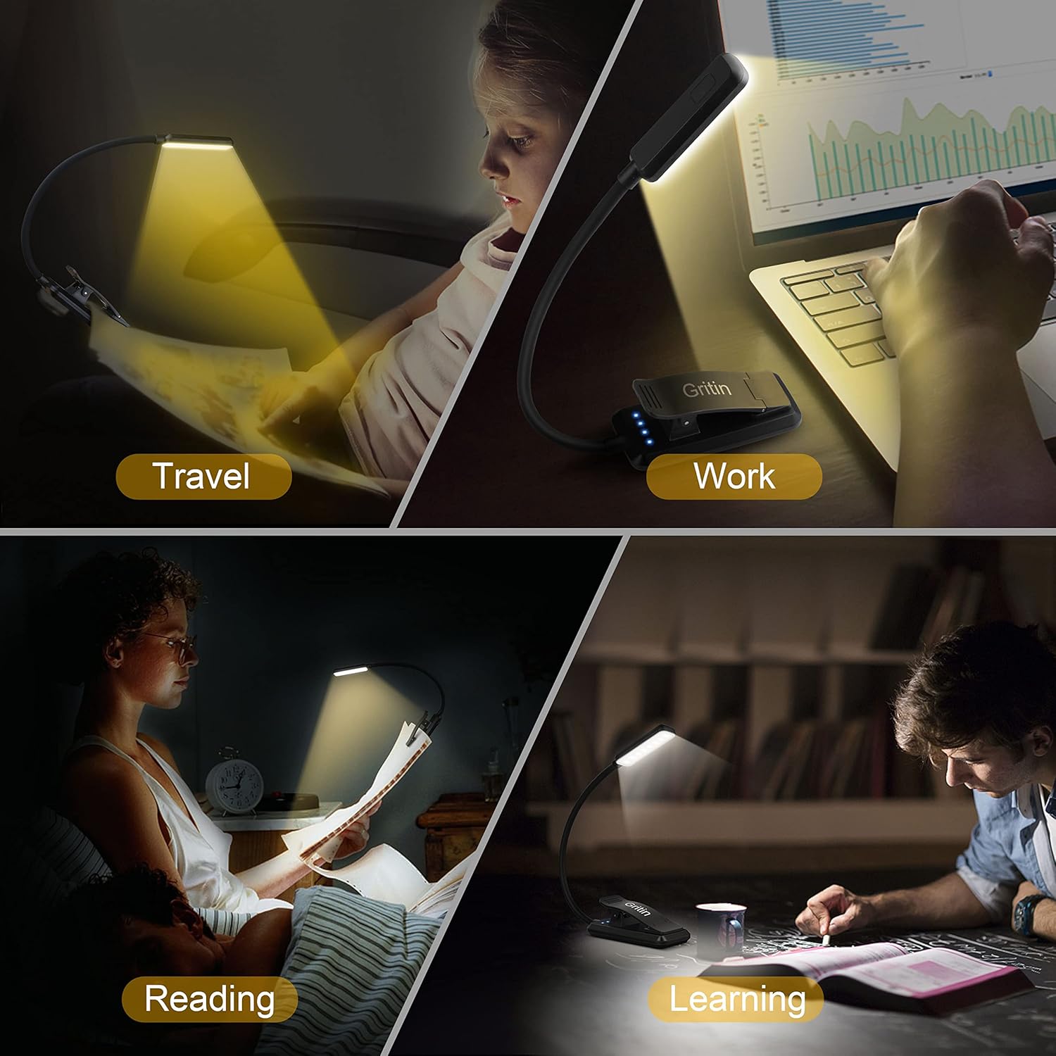 Illuminate Your Reading Experience with the 9 LED Rechargeable Book Light - Adjustable Brightness, Eye-Caring Colors, and Long-Lasting Battery Life!