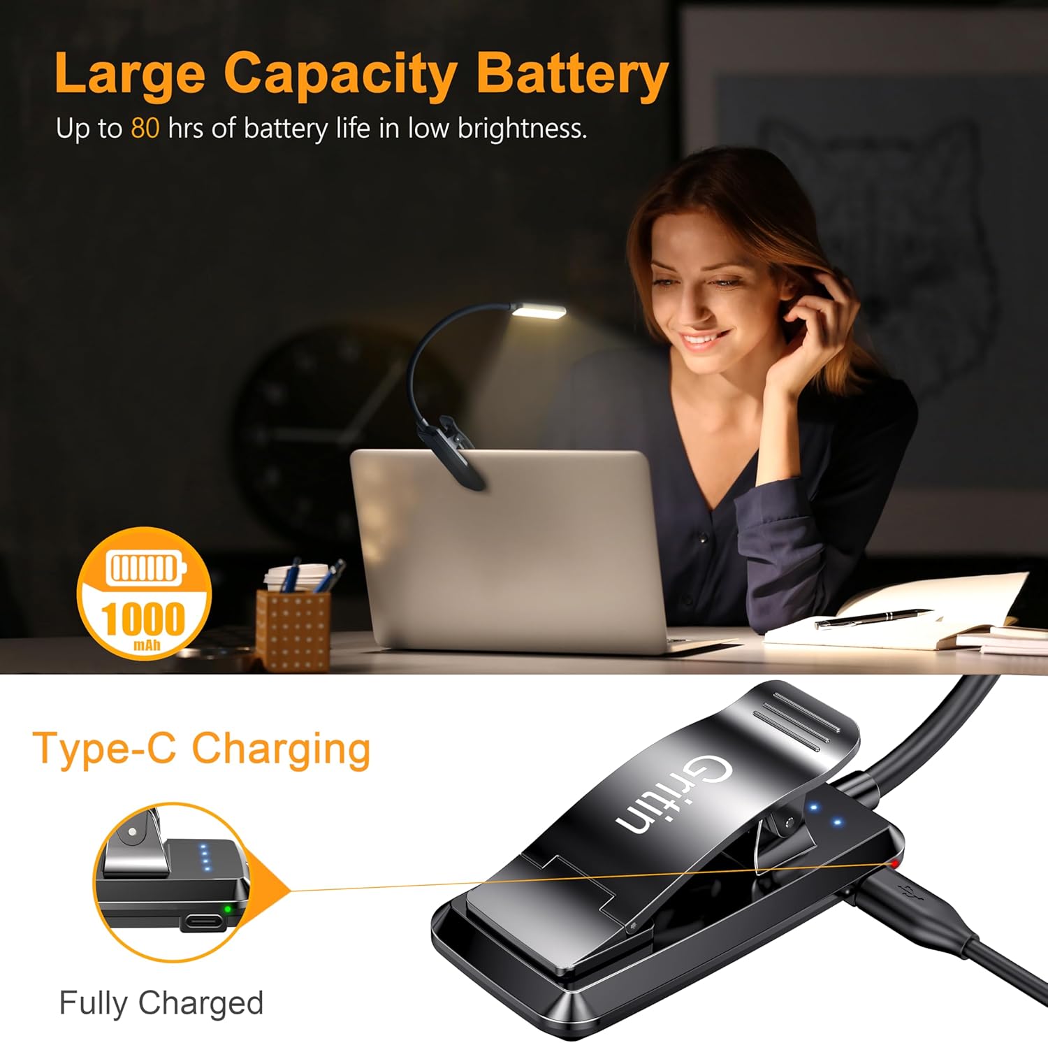 Illuminate Your Reading Experience with the 9 LED Rechargeable Book Light - Adjustable Brightness, Eye-Caring Colors, and Long-Lasting Battery Life!