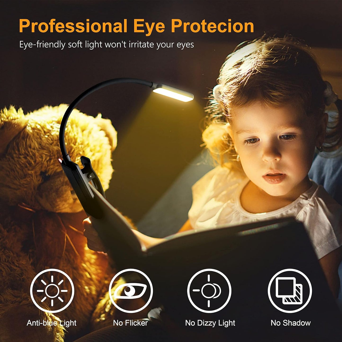 Illuminate Your Reading Experience with the 9 LED Rechargeable Book Light - Adjustable Brightness, Eye-Caring Colors, and Long-Lasting Battery Life!